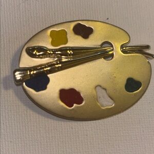 Vintage AJC Gold tone artist's palette brooch pin w/ enamel paint spots